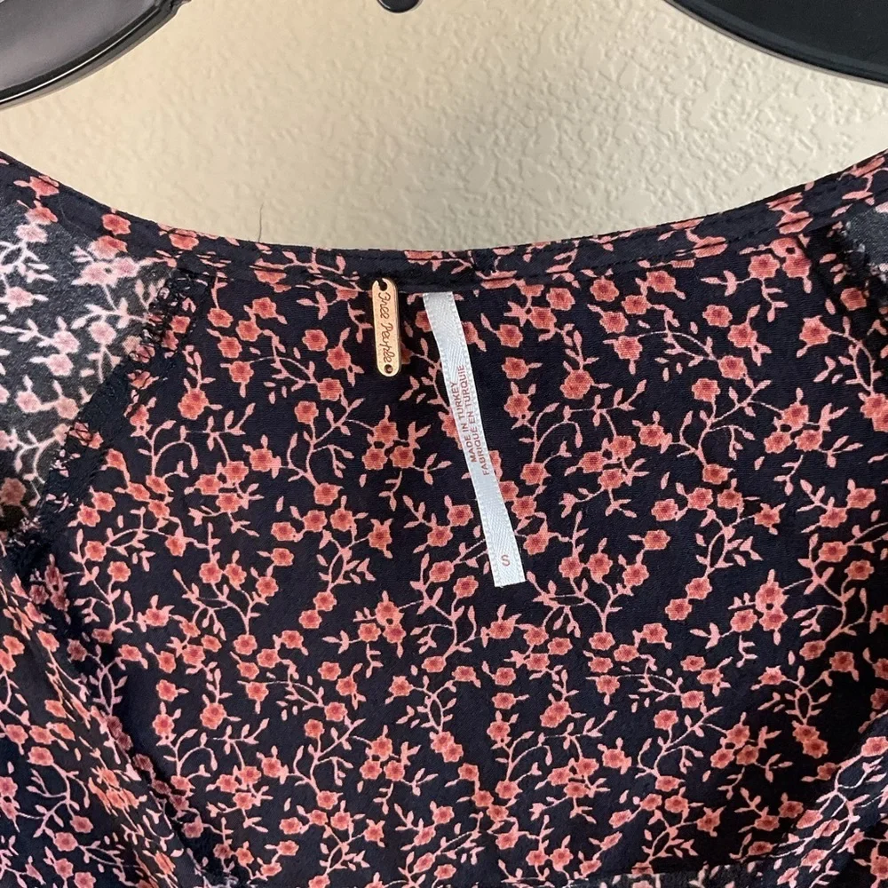 Free People Womens Clara Floral Tie-Waist‎ Tunic In Black Size Small